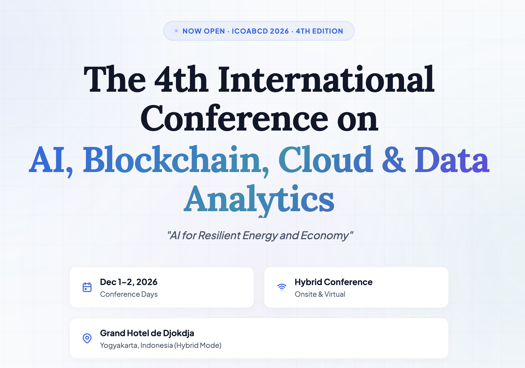 ICoABCD 2026 Hadirkan Kolaborasi Global untuk AI, Blockchain, Cloud, dan Analitika Data